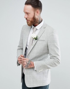 Блейзер зауженного кроя с добавлением шерсти в решетчатую клетку ASOS Wedding - Серый