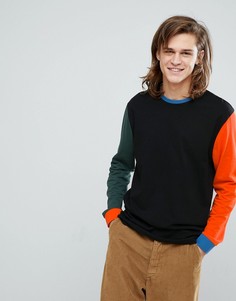 Свободный длинный лонгслив с контрастными рукавами ASOS - Черный