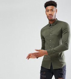 Приталенная рубашка из вискозы цвета хаки ASOS TALL - Зеленый