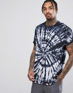 Oversize-футболка с подвернутыми рукавами и спиралевидным принтом тай-дай ASOS - Темно-синий