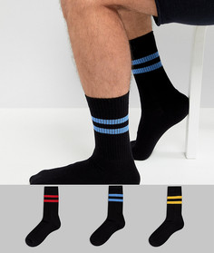 Набор из 3 пар спортивных носков черного цвета с яркими полосками ASOS - Черный