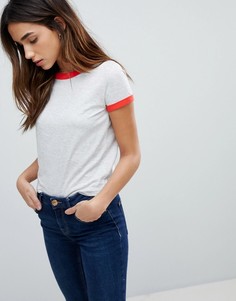 Футболка с контрастной отделкой на вороте и рукавах Brave Soul - Серый