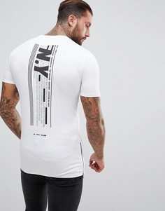 Длинная обтягивающая футболка с принтом NYC и молниями по бокам ASOS - Белый