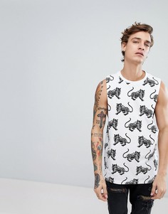 Футболка без рукавов с заниженными проймами и тигровым принтом ASOS - Белый