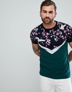 Футболка колор блок с цветочным принтом на кокетке ASOS - Мульти