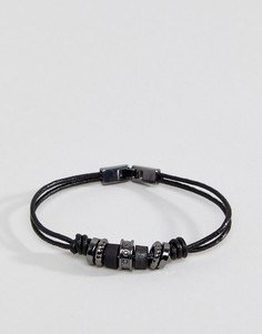 Черный кожаный браслет с бусинами Icon Brand - Черный