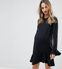 Платье мини с рукавами клеш и оборкой ASOS Maternity - Черный