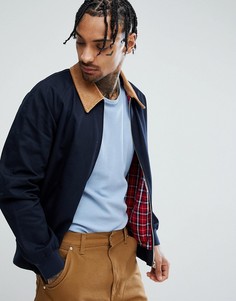 Темно-синяя куртка Харрингтон с вельветовым воротником ASOS - Темно-синий