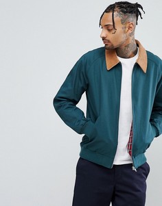 Куртка Харрингтон бутылочно-зеленого цвета с вельветовым воротником ASOS - Зеленый