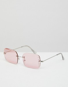 Квадратные солнцезащитные очки в стиле 90-х без оправы с отделкой стразами ASOS - Розовый