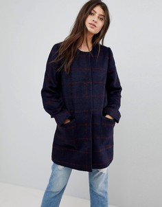Шерстяное пальто без воротника Abercrombie &amp; Fitch - Темно-синий