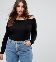 Топ с открытыми плечами и отделкой в рубчик ASOS CURVE - Черный