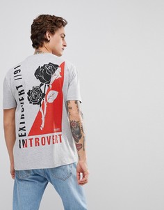Свободная футболка с вышитой розой и принтом на спине ASOS - Серый