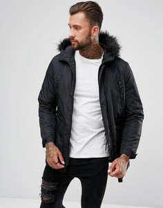 Черная парка с отделкой из искусственного меха ASOS - Черный