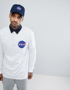 Поло регби удлиненного кроя с длинными рукавами ASOS NASA - Белый