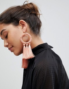 Броские серьги-кольца с бусинами и кисточками ASOS - Розовый