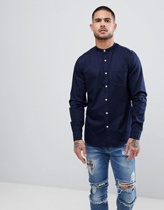 Эластичная джинсовая рубашка узкого кроя с воротником-стойкой ASOS - Темно-синий