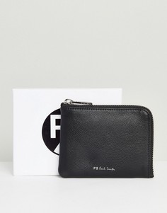 Черный кожаный кошелек на молнии с подкладкой в полоску PS Paul Smith - Черный
