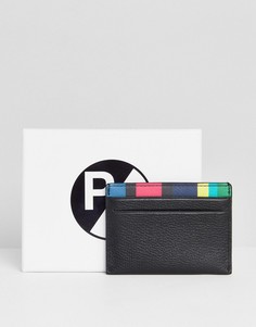 Черная кожаная кредитница с подкладкой в полоску PS Paul Smith - Черный