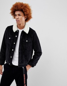 Черная вельветовая куртка с воротником из искусственного меха ASOS - Черный