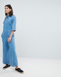 Комбинезон с воротом на завязке и широкими штанинами Mih Jeans - Синий