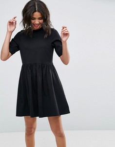 Хлопковое платье мини с присборенной юбкой ASOS - Черный