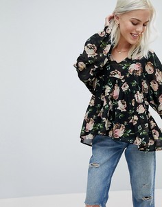 Свободный топ с V-образным вырезом и цветочным принтом ASOS - Мульти