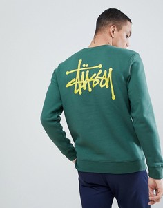 Зеленый свитшот с принтом логотипа на спине Stussy - Зеленый
