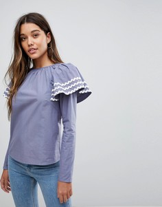 Блузка с оборками на плечах Fashion Union - Серый