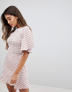 Чайное платье в клетку с оборками Fashion Union - Мульти