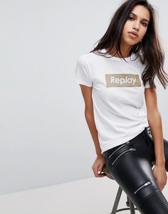 Футболка с золотистым логотипом Replay - Белый