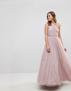 Платье макси на одно плечо из тюля ASOS PREMIUM - Бежевый