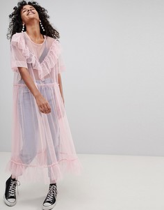 Платье из тюля с оборками Monki - Розовый