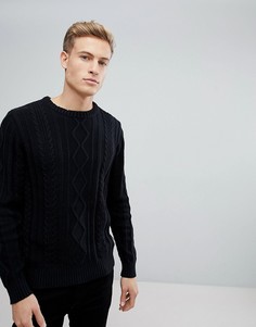 Вязаный джемпер с узором косичка Jack &amp; Jones Vintage - Черный