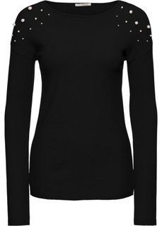 Пуловер с аппликацией из бусин (черный) Bonprix