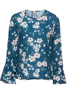 Блузка с воланами (зеленый/в цветочек) Bonprix