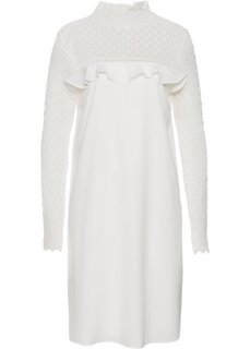 Платье с воланом и кружевом (белый) Bonprix