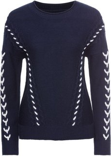 Пуловер с косичками (темно-синий/белый) Bonprix