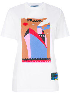футболка с логотипом и принтом  Prada