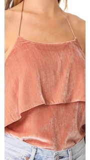 alice + olivia Marybeth Tie Neck Ruffle Velvet Top