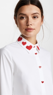 alice + olivia Darwin Embroidered Cropped Button Down Shirt