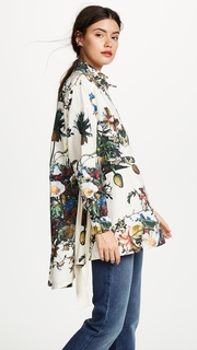 Adam Lippes Floral Poplin Jacket with Side Ties