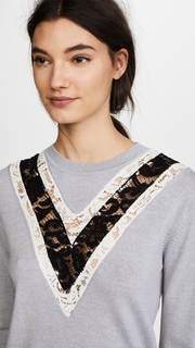 Adam Lippes Crew Neck Sweater with Lace Inset