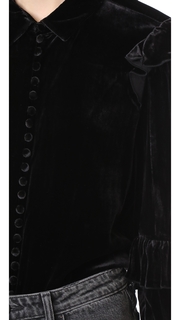 FRAME Velvet Victorian Ruffle Blouse