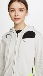 FREECITY Leopard Print Sherpa Zip Hoodie Top