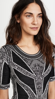 Herve Leger Lace & Eyelet Detail Midi Dress