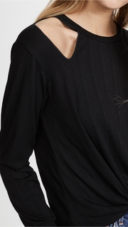 LNA Lurque Ribbed Tie Front Tee