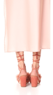 Loeffler Randall Nicky Block Heel Strappy Fur Sandals