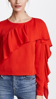 Milly Stretch Silk Cascade Sleeve Top