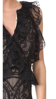 Monique Lhuillier Sleeveless Ruffle Gown